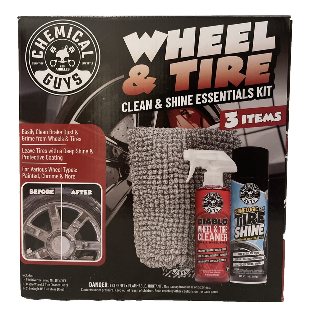 Chemical Guys Wheel & Tire Clean & Shine Essentials Kit 3 Items Included NIB